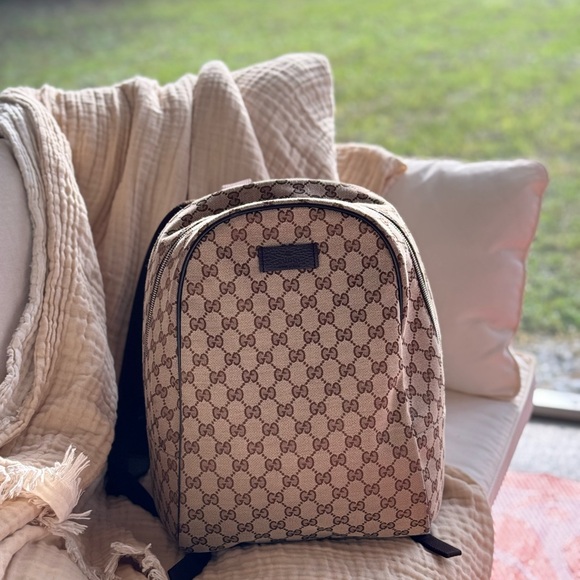 Gucci Beige and Brown Monogram Backpack - Picture 1 of 13
